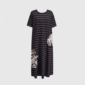Alembika Oversized T Shirt Dress Strip Moon Maxi Dress Artsy Edgy Goth Dark XS